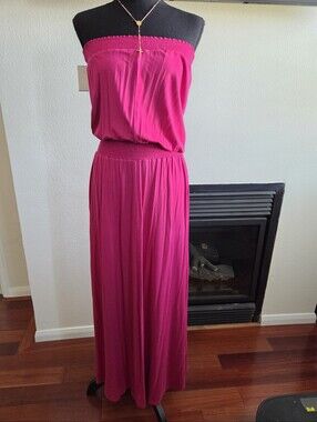 Red Haute Strapless Fuchsia Maxi Dress